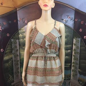 CIEL Top White/Brown Spaghetti straps 
Ruffled